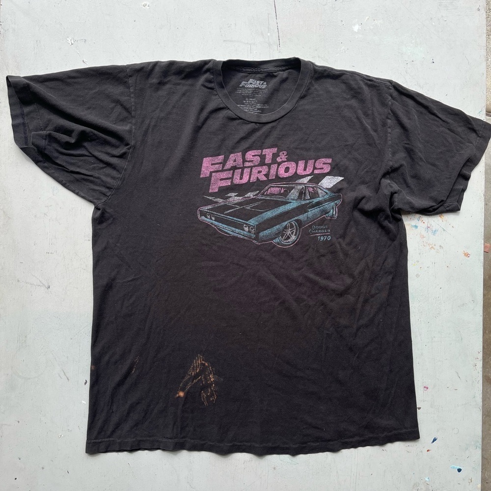 Men's Fast and Furious T-Shirt Black Dodge XL Movie Challenger Racing Cars Chase